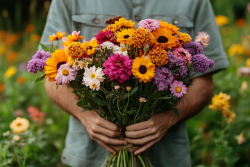 Flowers Plucked from the Field and Gathered into Bunches for a Natural Bouquet