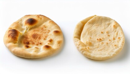 Two pieces of freshly baked flatbread, one lightly browned, the other golden.