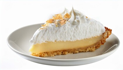 Slice of creamy lemon pie with meringue topping