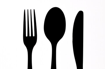 Silhouette of a fork, spoon, and knife on a white background 