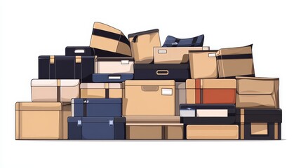 Obraz premium A chaotic pile of various sized cardboard boxes, haphazardly stacked