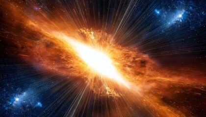 Fototapeta premium A cosmic explosion, fiery and bright, illuminates the vast, dark expanse of space.