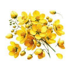 Fototapeta premium A vibrant bouquet of yellow flowers with delicate petals and green stems, showcasing their lively color and natural beauty.