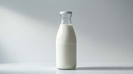 Fresh Milk in Glass Bottle. Healthy Dairy Product. Minimalist Food Photography.