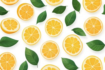 Flat lay of lemon slices and leaves on white background. (4)