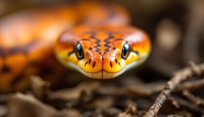 Obraz premium Stunning Close-Up of an Orange and Black Snake in its Natural Habitat