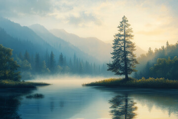 Fototapeta premium Montes Sequoia in Morning Fog for a Tranquil and Mystical Natural Experience