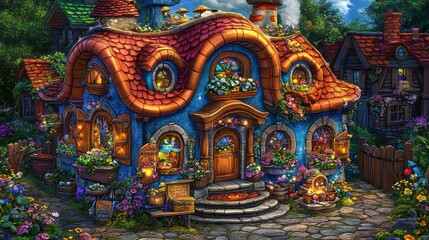 Fototapeta premium Whimsical fairytale cottage nestled in a vibrant enchanted garden