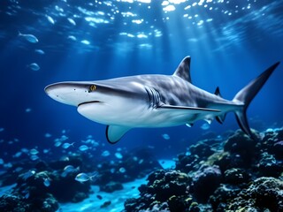 Naklejka premium shark swimming in water