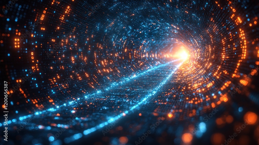Aufkleber Digital Highway of Streaming Binary Code in a Cyberpunk Future