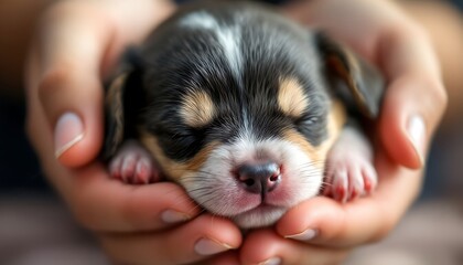 Adorable Sleeping Puppy in Gentle Hands