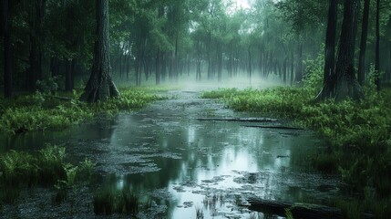 marsh during the rainy season, where puddles form along the ground, and the area becomes alive with amphibians and other wildlife