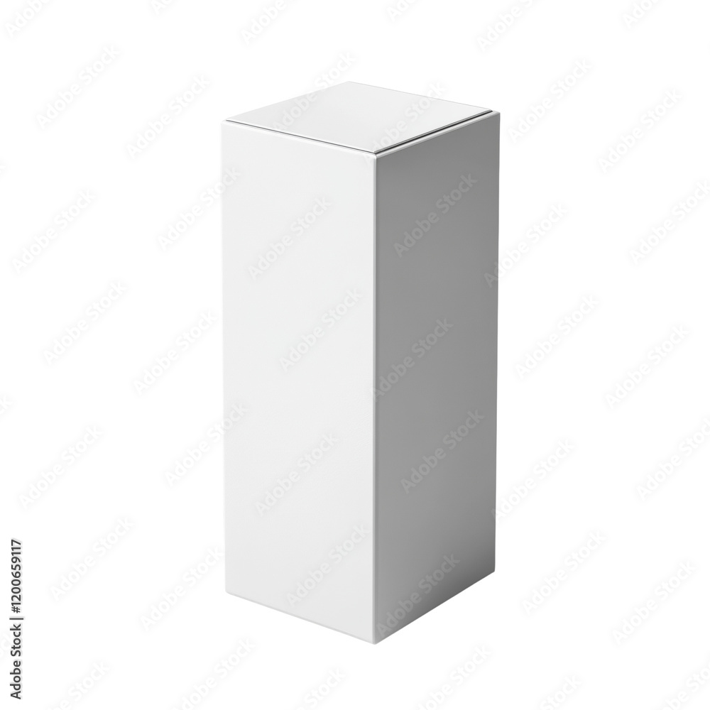 Poster a digitally rendered image shows a tall white cardboard box suitable for product packaging or brandi