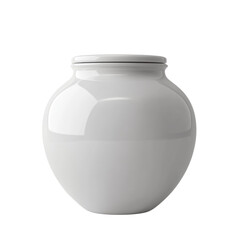 The image shows a simple, white, ceramic jar with a lid, set against a plain white background.