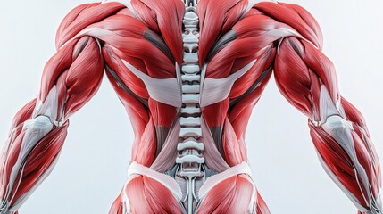 muscular system diagram with layers peeled back to reveal deeper muscle groups and their attachments