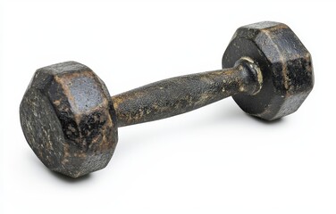 Old, rusty dumbbell isolated on white.