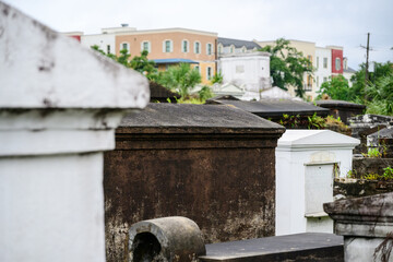 Old concrete tombs in cemetery New Orleans halloween