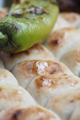 Deliciously Freshly Made Artisan Bread Accompanied by Grilled Green Pepper