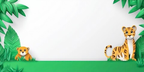 Fototapeta premium A vibrant, papercut jungle scene with lush plants and animals, all set against a clean white background, bringing an artistic and playful touch to nature.
