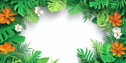 Naklejka premium A vibrant, papercut jungle scene with lush plants and animals, all set against a clean white background, bringing an artistic and playful touch to nature.