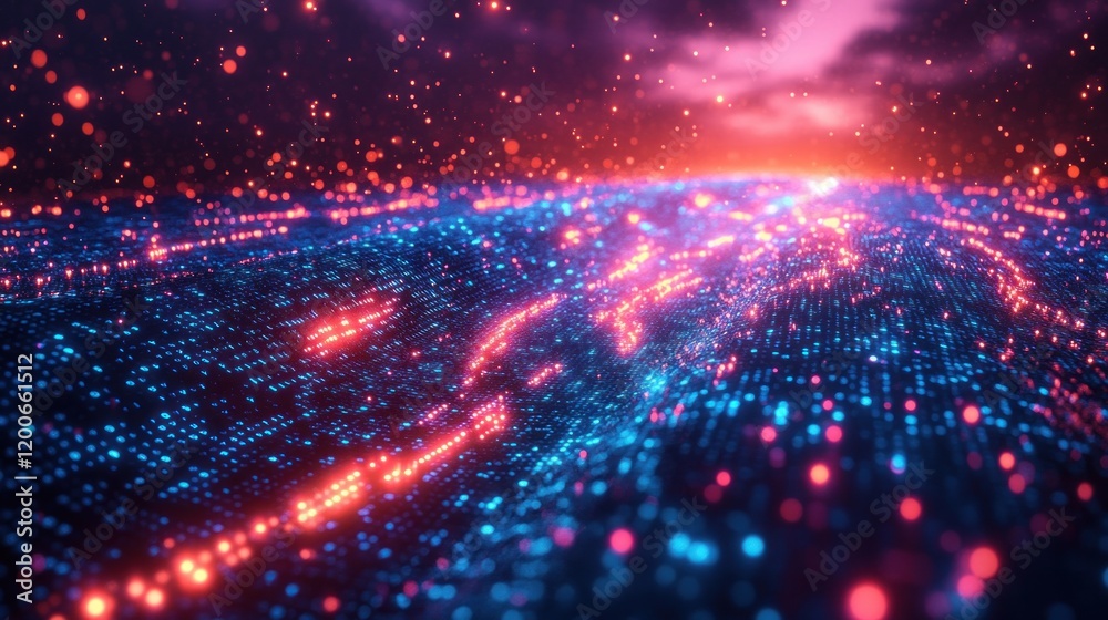 Leinwandbilder digital highway of glowing binary code in cyberpunk aesthetic