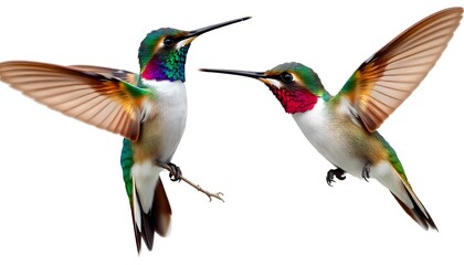 Obraz premium Two Vibrant Hummingbirds in Flight: A Stunning Display of Nature's Beauty