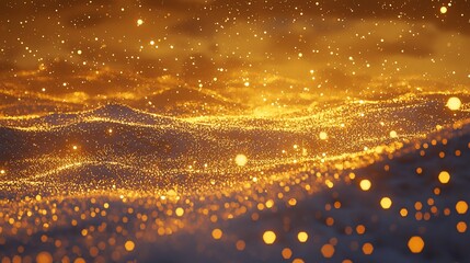 Naklejka premium Golden glittering waves and particles background.