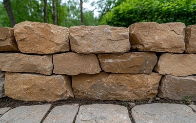Fototapeta premium Dry-stacked stone wall retaining wall landscaping