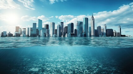 Fototapeta premium Submerged Metropolis: A Vision of Climate Change