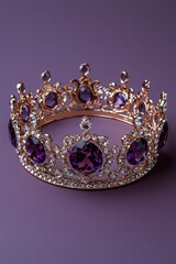 Sparkling Amethyst and Diamond Crown on Purple Background
