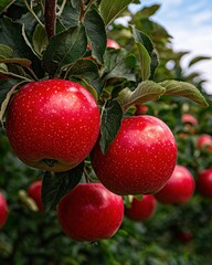 Obraz premium Close-up of ripe red apples on a tree branch