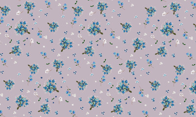 Seamless pattern of small blue flowers on purple background  design for surfaces  and wallpaper 