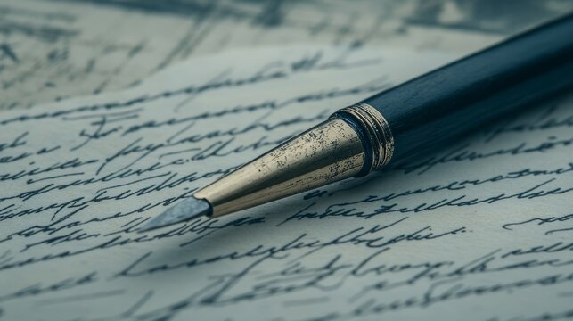 Antique Pen Resting on Handwritten Vintage Letter