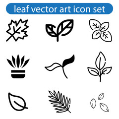 Leaves vector art icon set. Symbol collection in white background. Editable vector stroke.