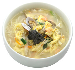 Side View of Traditional Korean Clam Noodle Soup