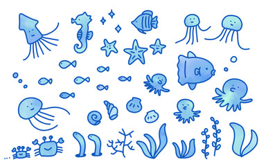 海の生き物　ブルー系