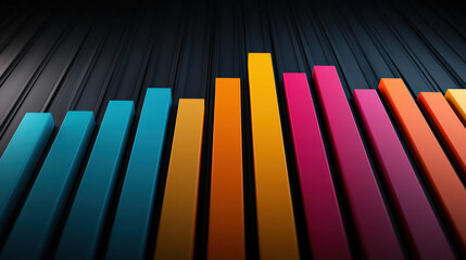 Fototapeta premium A vibrant, abstract visualization featuring colorful bars representing sound waves or data metrics against a dark background.