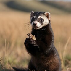 Fototapeta premium Feeding Frenzy: The Black-Footed Ferret as a Focused Predator in the Prairie