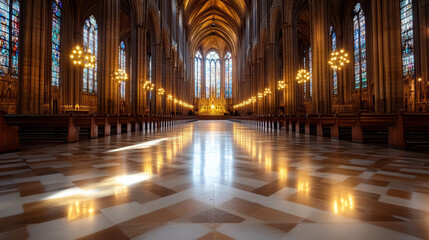 stunning historic church interior with beautiful stained glass windows