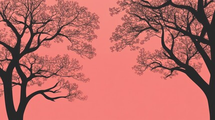Spring Gradient Background with Silhouettes of Trees at Dusk