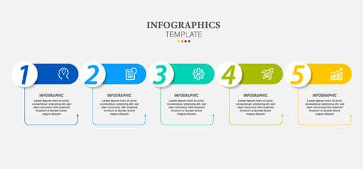 infographic template with icons and 5 options or steps number. Infographics for business concept. Can be used for presentations banner, workflow layout, process diagram