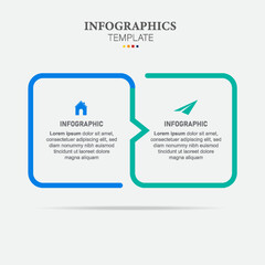 Thin line flat process . Business infographic with 2 options, arrows. Vector linear elements for presentation.
