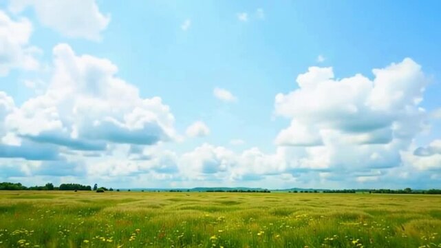 Clouds Drifting Over a Meadow - A peaceful meadow with fluffy clouds drifting lazily across the sky.