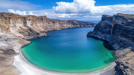 Fototapeta premium breathtaking view of volcanic island with turquoise waters and cliffs