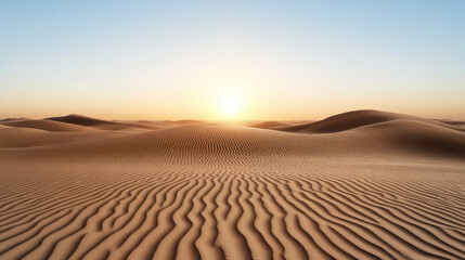 Naklejka premium stunning sunset over desert landscape with rippled sand dunes