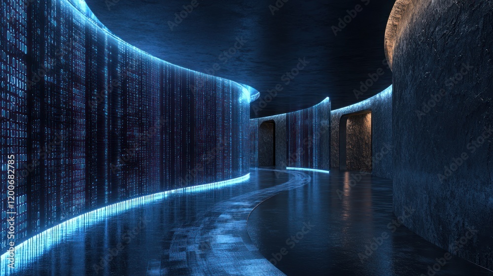 Wall mural Futuristic Data Corridor: A Digital Realm of Enigma