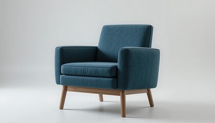 Teal Armchair with Wooden Legs on White Background, Modern Furniture Design, Comfortable Sitting Chair for Living Room