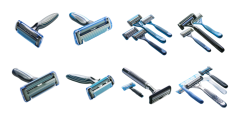 Diverse Razor Set for Personal Grooming, PNG set collection, isolated on transparent background