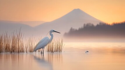Elegant heron poised serenely in tranquil waters, reflecting a scene of harmony and grace in nature's serene embrace.
