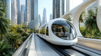 Fototapeta premium Futuristic urban area with smart public transportation and skyscrapers